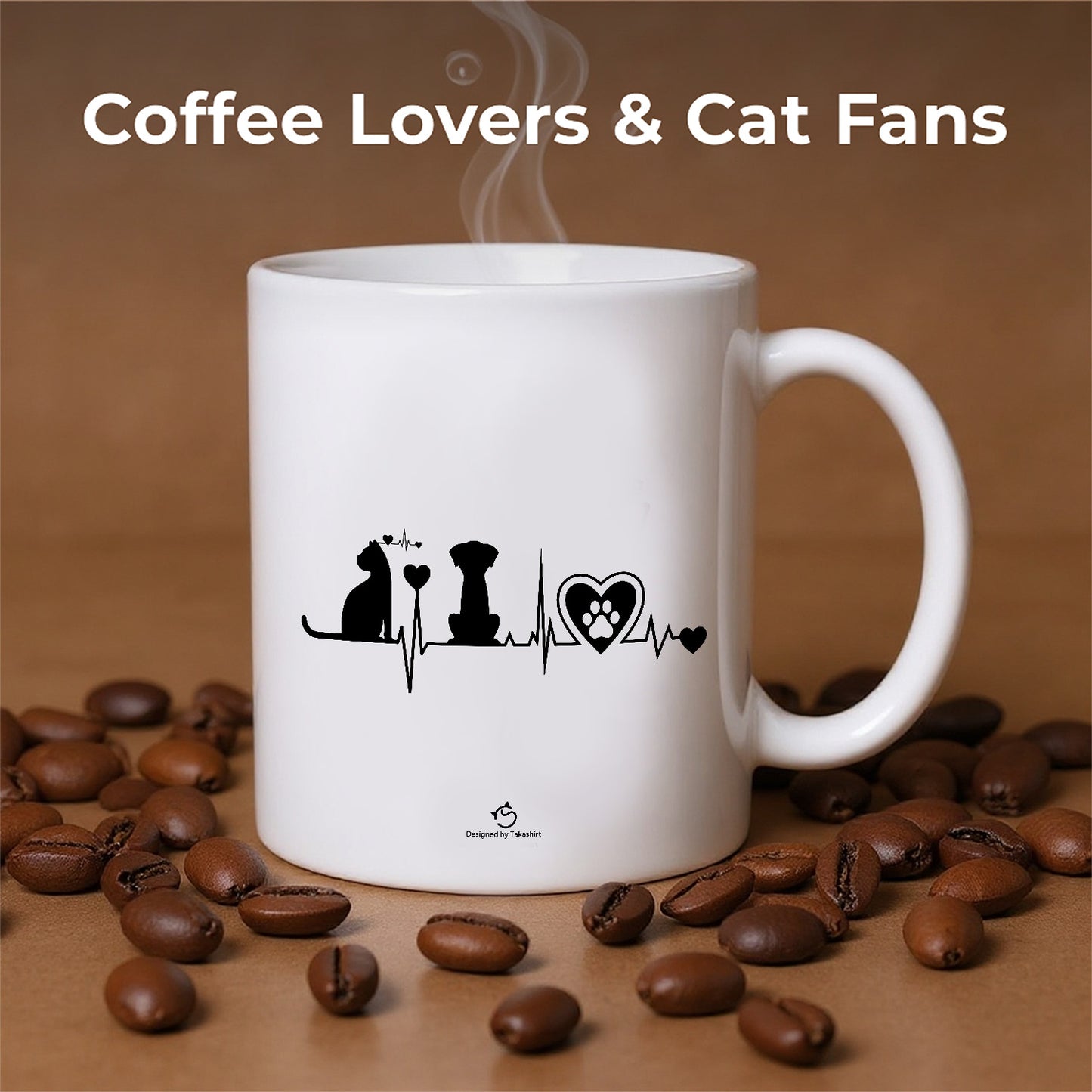 マグカップ 猫イラスト 猫と犬 ハートビート｜猫好きにおすすめの面白い猫グッズ プレゼントにも最適