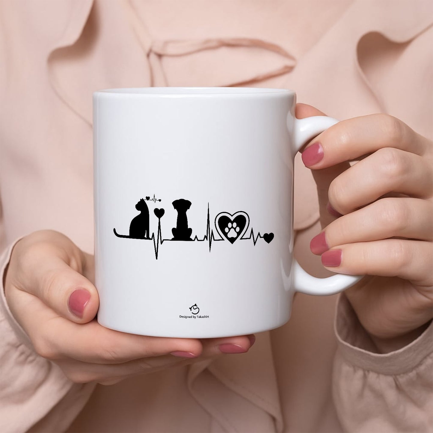 マグカップ 猫イラスト 猫と犬 ハートビート｜猫好きにおすすめの面白い猫グッズ プレゼントにも最適