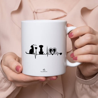 マグカップ 猫イラスト 猫と犬 ハートビート｜猫好きにおすすめの面白い猫グッズ プレゼントにも最適