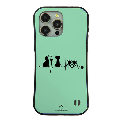 ケース ねこ 猫イラストロック猫と犬 ハートビートスマホ ケース iPhone8, SE2, SE3 ~ ケースiPhone17シリーズ