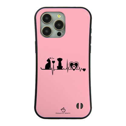 ケース ねこ 猫イラストロック猫と犬 ハートビートスマホ ケース iPhone8, SE2, SE3 ~ ケースiPhone17シリーズ