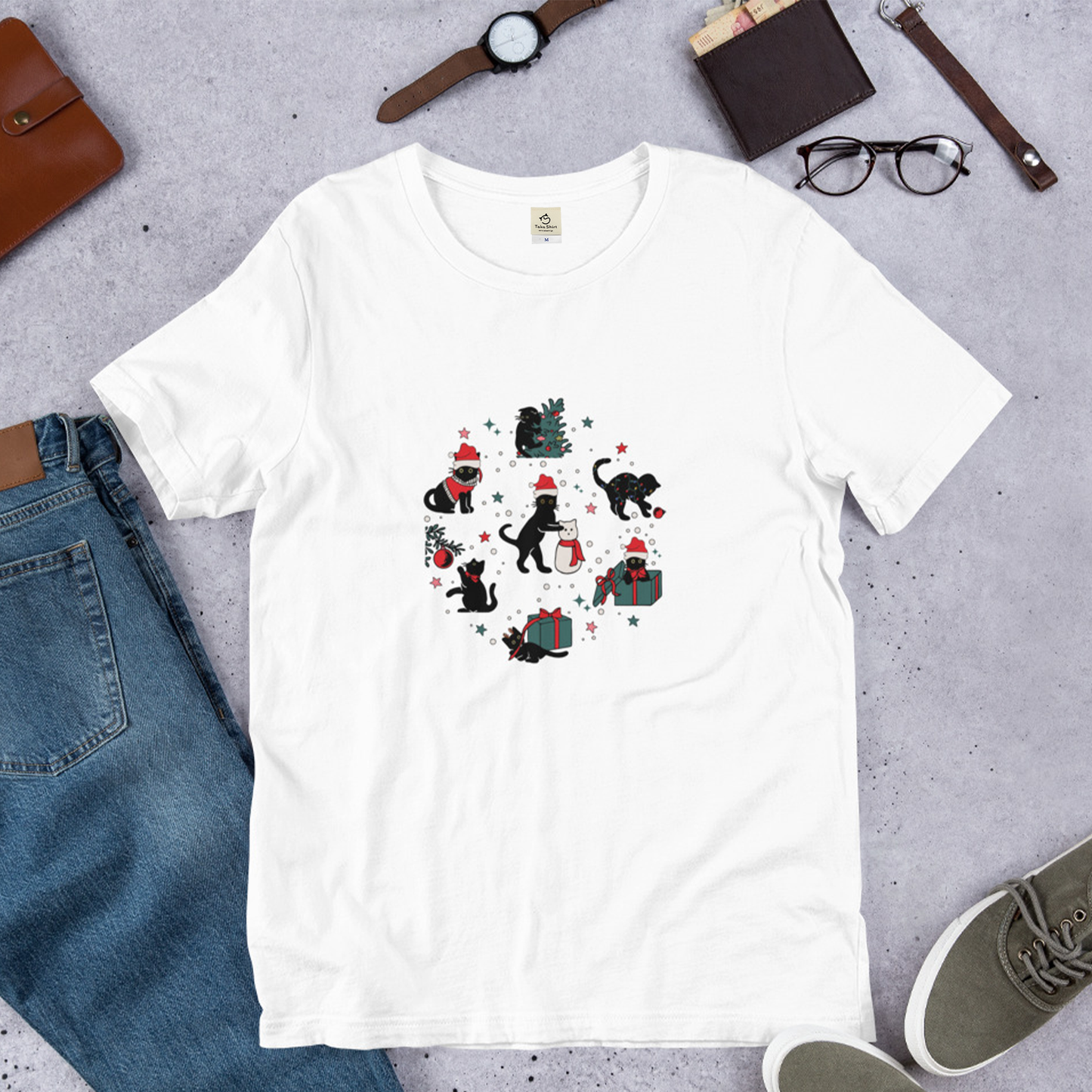 【クリスマス限定商品】猫tシャツ ねこ 猫イラスト 猫クリスマス.