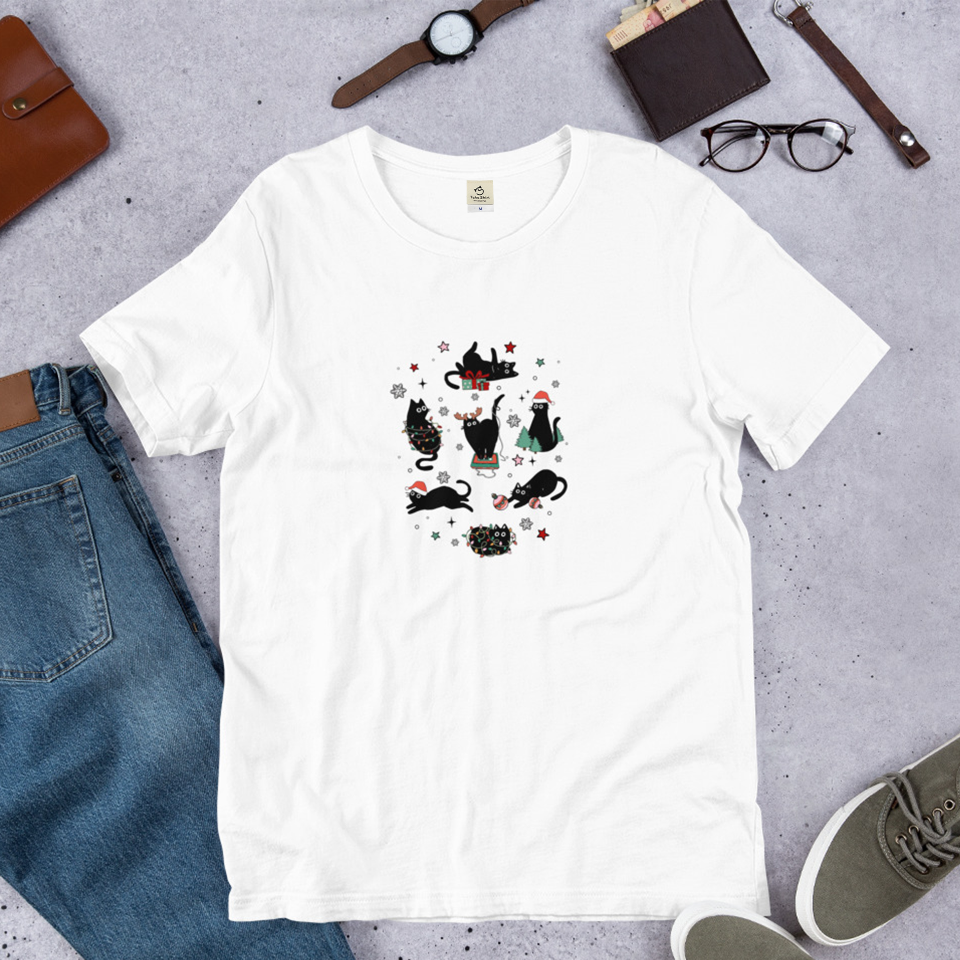 【クリスマス限定商品】猫tシャツ ねこ 猫イラスト 猫クリスマス.