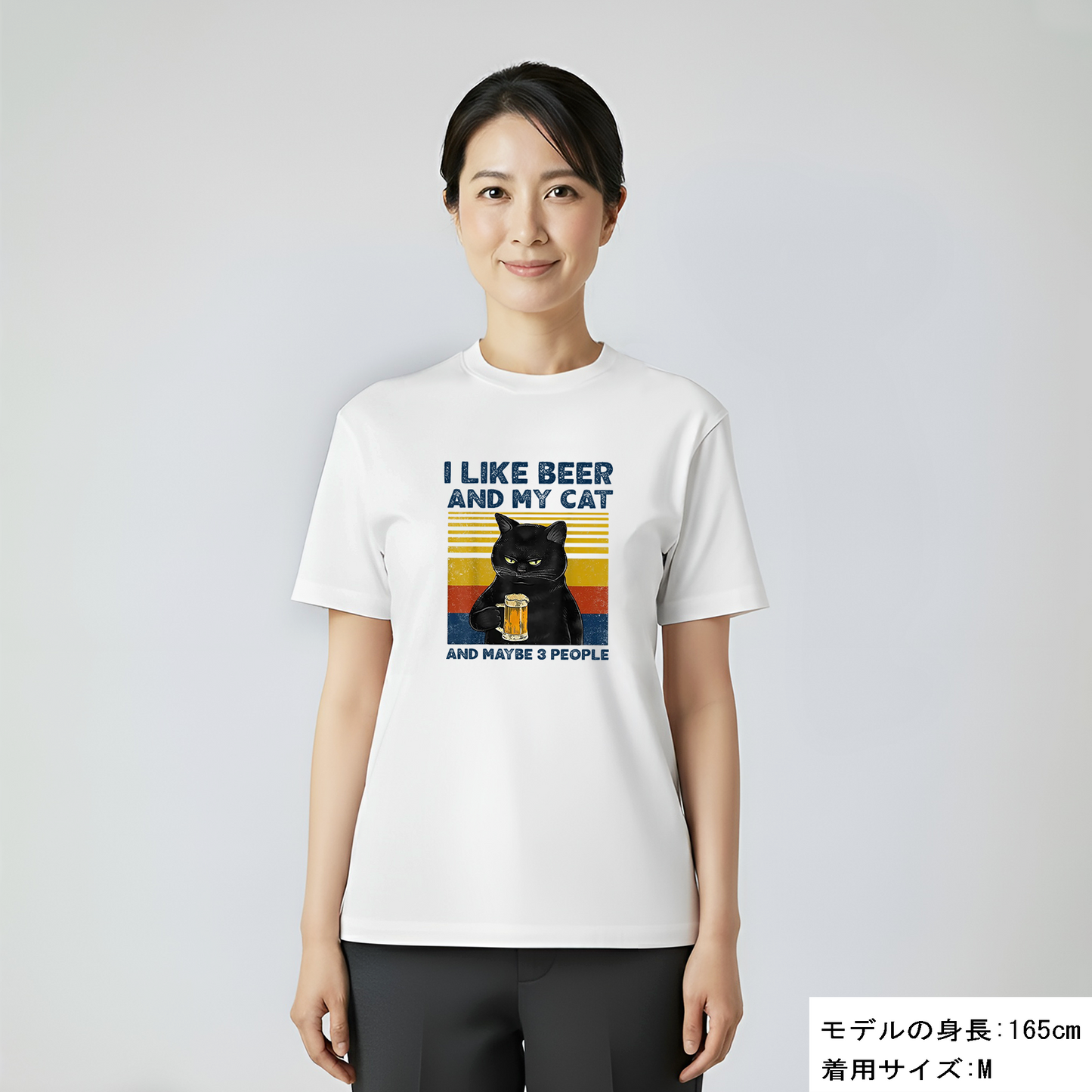 猫tシャツ ドライTシャツ シルキータッチTシャツ ねこ 猫イラスト おもしろ tシャツ  I LIKE BEER AND MY CAT