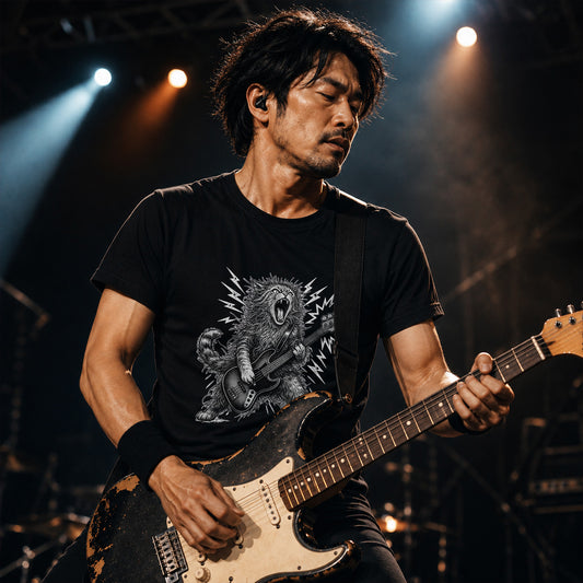 かっこいい猫 | 暴れる猫 ベーシスト エレキベース ロックTシャツ【猫好き・愛猫家・音楽好き・ギフトに最適】