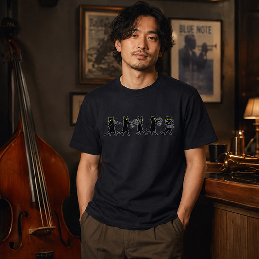 黒猫 音楽隊 Tシャツ ｜ 猫好き・吹奏楽・音楽好きに人気