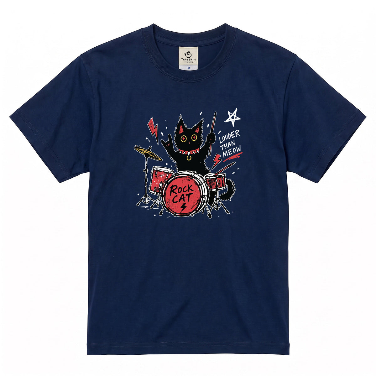 ロック猫 ドラム Tシャツ ｜ 猫好き・バンド・音楽好きに人気