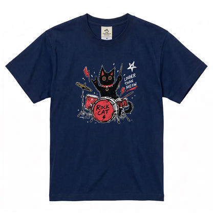 ロック猫 ドラム Tシャツ ｜ 猫好き・バンド・音楽好きに人気