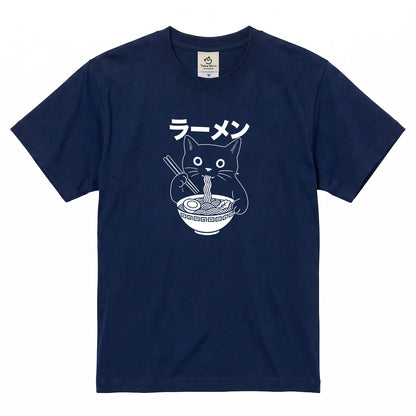 ラーメン黒猫 Tシャツ ｜ 猫好き・ラーメン好きに人気