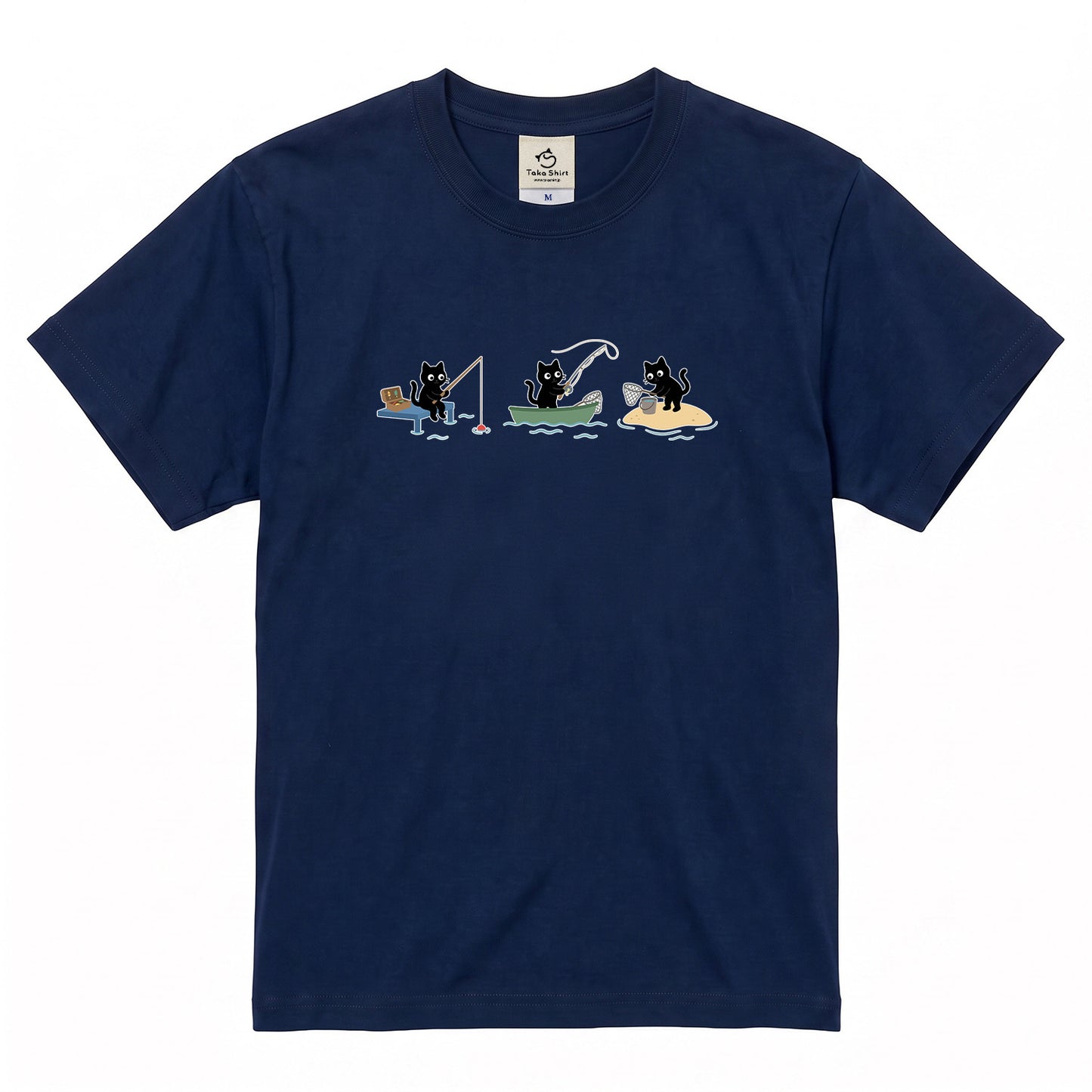 釣り黒猫 Tシャツ ｜ 猫好き・釣り好きに人気