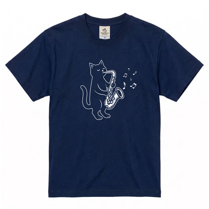サックスを吹く猫Tシャツ｜音楽好きに人気