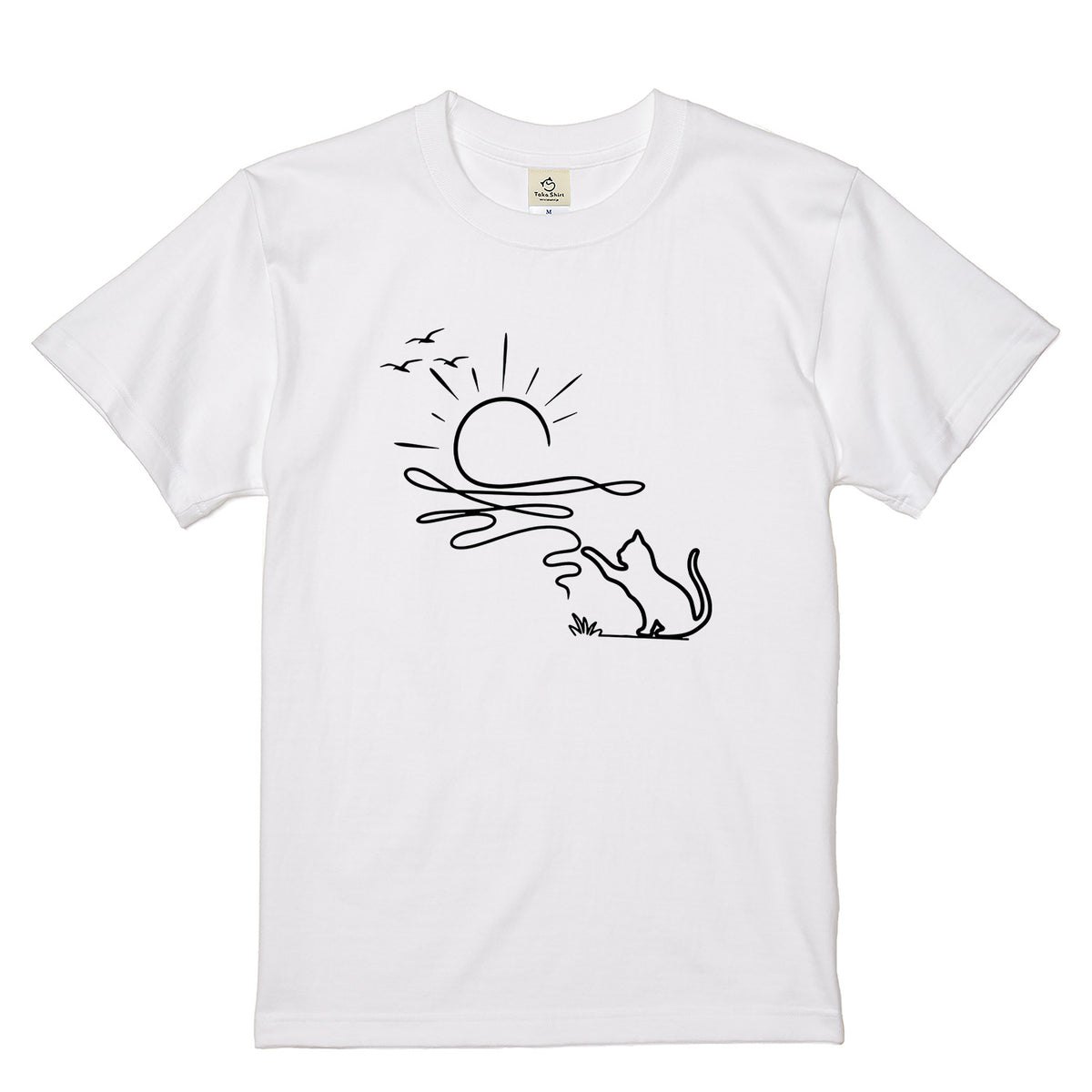 猫と毛糸の夕日 Line Art Tシャツ ｜ 猫好き・おしゃれ・ナチュラルに人気