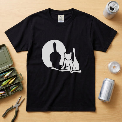 猫の影 中指 Tシャツ ｜ 猫好き・おもしろ・シュール・ジョークに人気