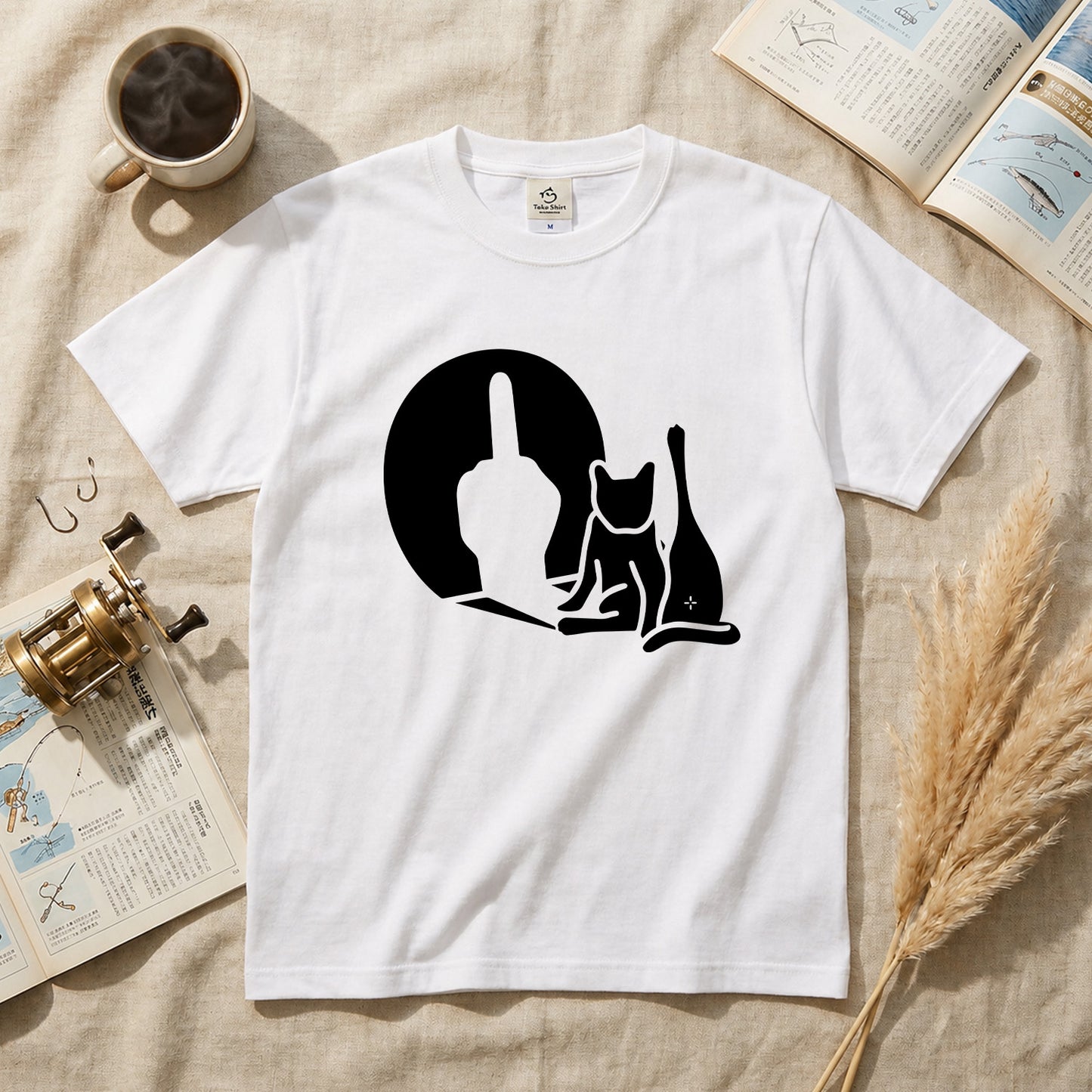 猫の影 中指 Tシャツ ｜ 猫好き・おもしろ・シュール・ジョークに人気