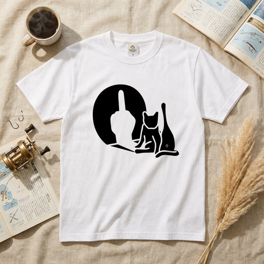 猫の影 中指 Tシャツ ｜ 猫好き・おもしろ・シュール・ジョークに人気