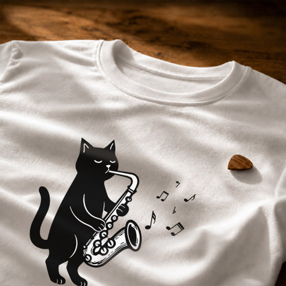 猫 長袖Tシャツ｜サックス猫イラスト｜ねこ ロンT メンズ レディース S-2XL