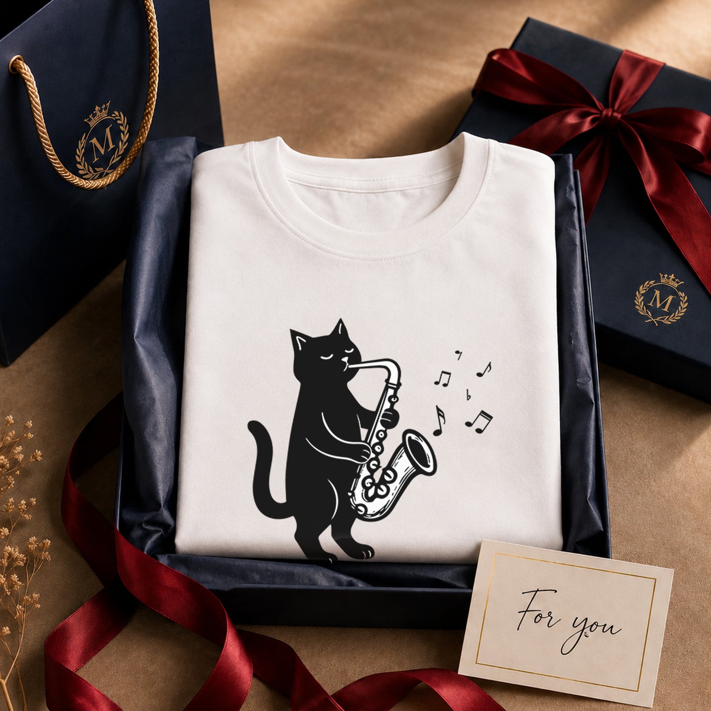 猫 長袖Tシャツ｜サックス猫イラスト｜ねこ ロンT メンズ レディース S-2XL