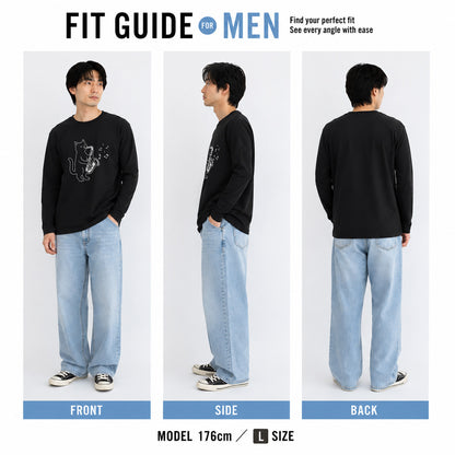 猫 長袖Tシャツ｜サックス猫イラスト｜ねこ ロンT メンズ レディース S-2XL