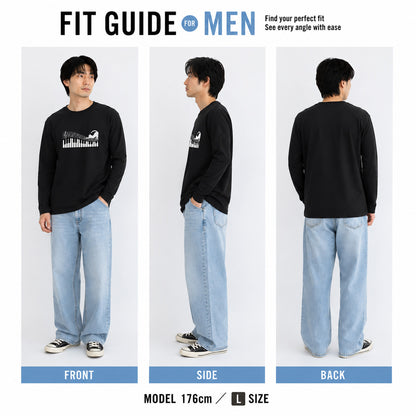 猫 長袖Tシャツ｜ピアノ猫イラスト｜ねこ ロンT メンズ レディース S-2XL