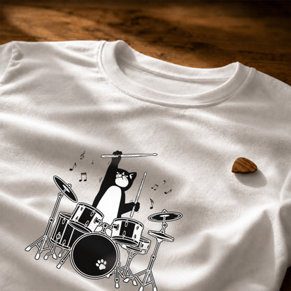 猫 長袖Tシャツ｜ドラム猫イラスト｜ねこ ロンT メンズ レディース S-2XL