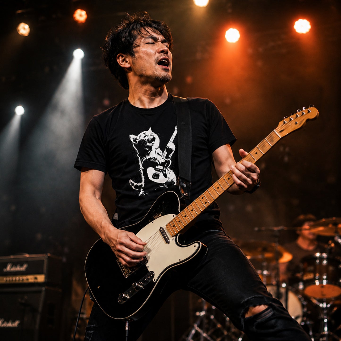 猫ギター 猫Tシャツ｜音楽好きに人気