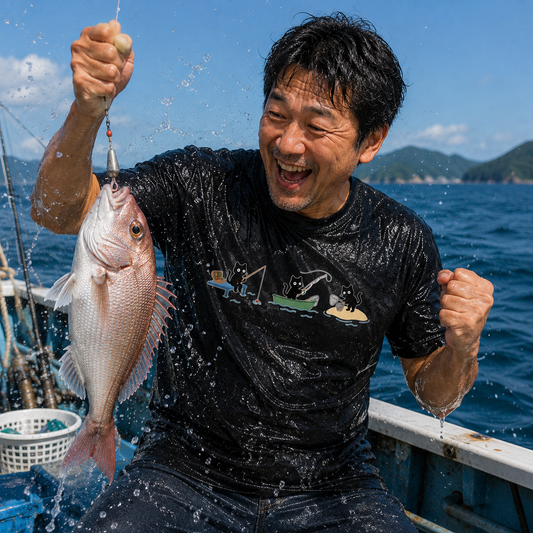 釣り黒猫 Tシャツ ｜ 猫好き・釣り好きに人気