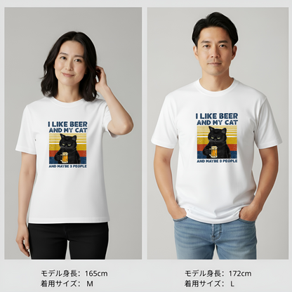 猫tシャツ ねこ 猫イラスト おもしろ tシャツ かわいい I LIKE BEER AND MY CAT｜アダルト&キッズサイズ