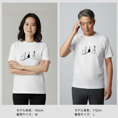 猫tシャツ ねこ かわいい猫イラスト 猫ギター ｜アダルト&キッズサイズ