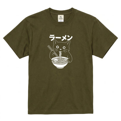 ラーメン黒猫 Tシャツ ｜ 猫好き・ラーメン好きに人気