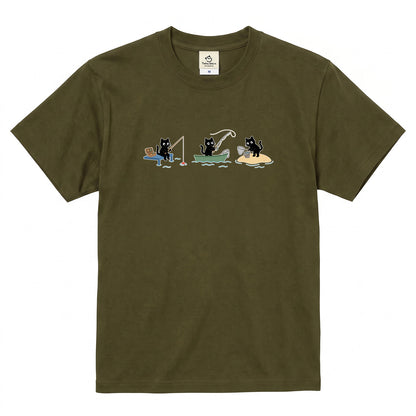 釣り黒猫 Tシャツ ｜ 猫好き・釣り好きに人気