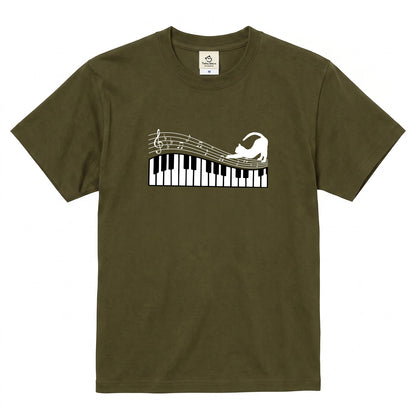 猫ピアノTシャツ｜音楽好きに人気