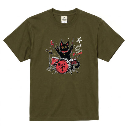 ロック猫 ドラム Tシャツ ｜ 猫好き・バンド・音楽好きに人気