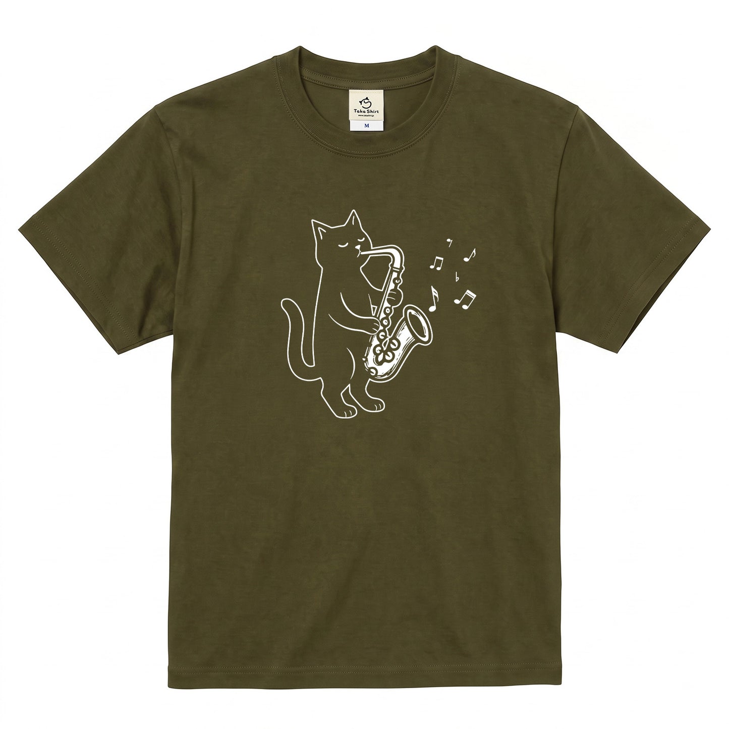 サックスを吹く猫Tシャツ｜音楽好きに人気