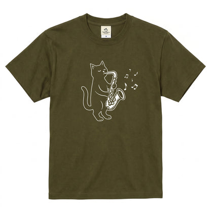 サックスを吹く猫Tシャツ｜音楽好きに人気
