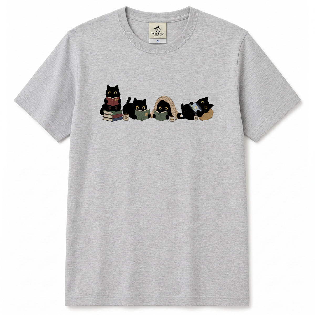 読書黒猫 Tシャツ ｜ 猫好き・読書好き・本好きに人気