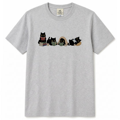 読書黒猫 Tシャツ ｜ 猫好き・読書好き・本好きに人気