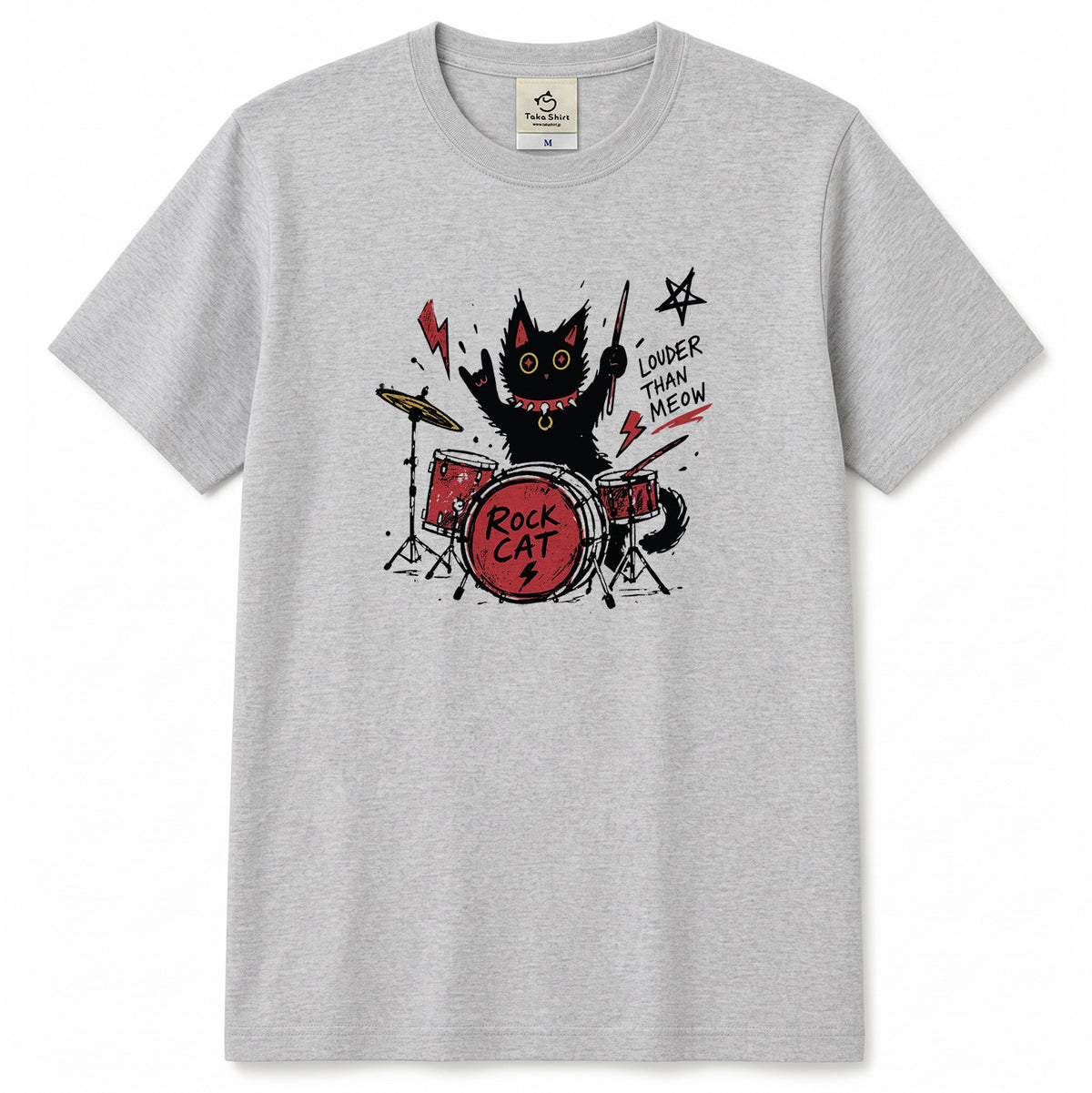 ロック猫 ドラム Tシャツ ｜ 猫好き・バンド・音楽好きに人気