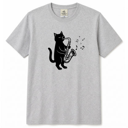 サックスを吹く猫Tシャツ｜音楽好きに人気
