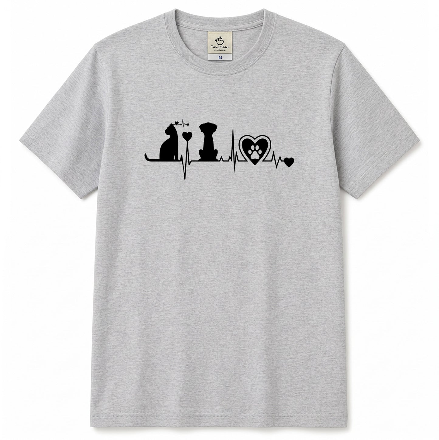 猫と犬 ハートビート Tシャツ | 動物好きに人気