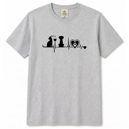 猫と犬 ハートビート Tシャツ | 動物好きに人気