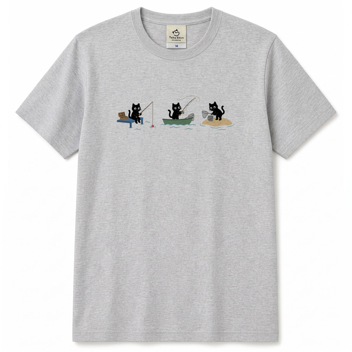釣り黒猫 Tシャツ ｜ 猫好き・釣り好きに人気