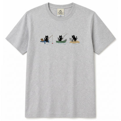 釣り黒猫 Tシャツ ｜ 猫好き・釣り好きに人気