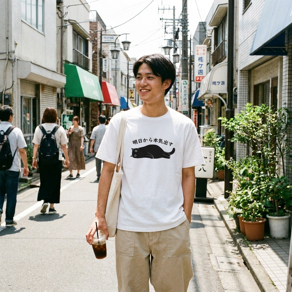 明日から本気出す 猫Tシャツ｜おもしろ猫デザイン