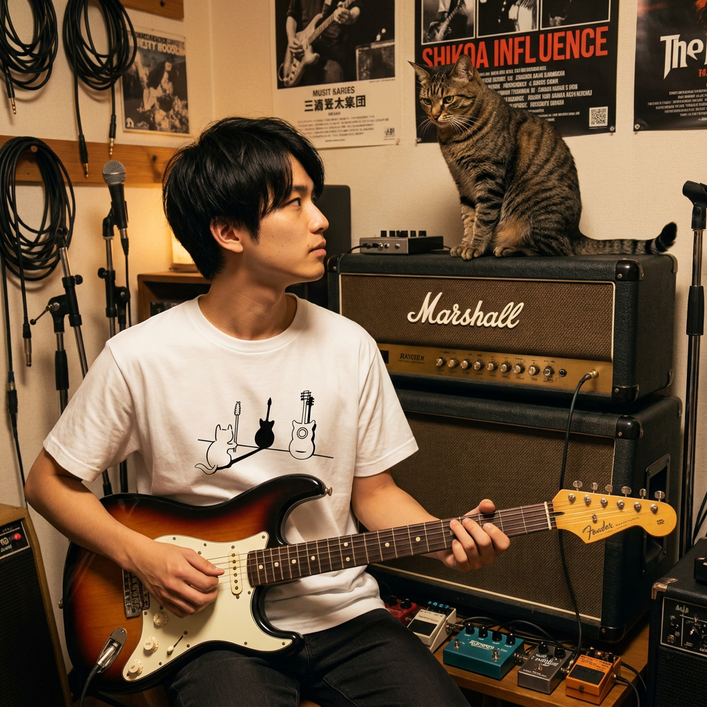 猫ギター 猫Tシャツ｜音楽好きに人気