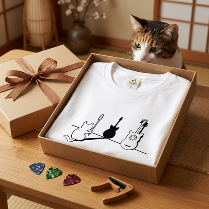 猫ギター 猫Tシャツ｜音楽好きに人気