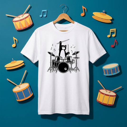 猫ドラム 猫Tシャツ|音楽好きに人気