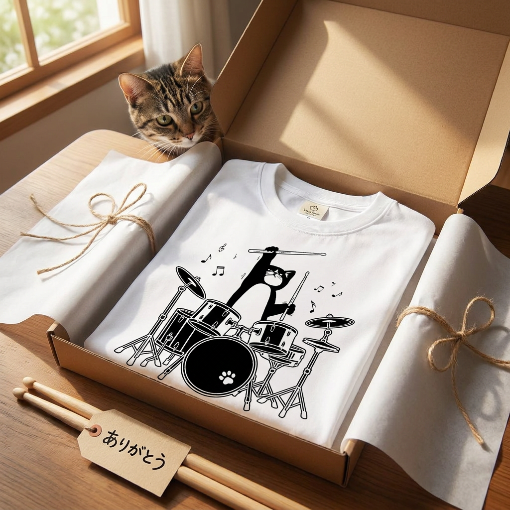 猫ドラム 猫Tシャツ｜音楽好きに人気