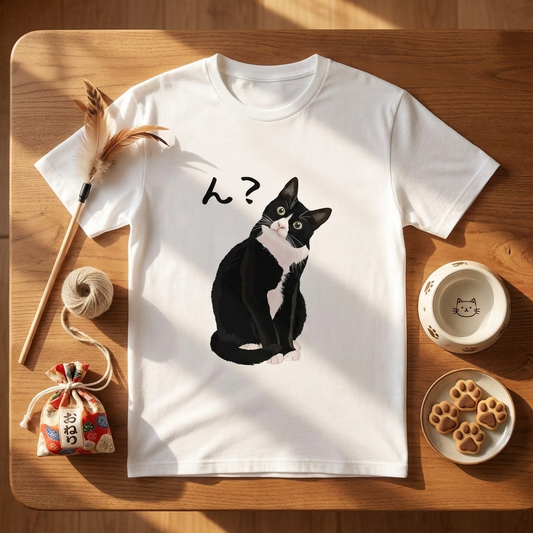 猫tシャツ ねこ 猫イラスト ハチワレ猫 ん？｜アダルト&キッズサイズ