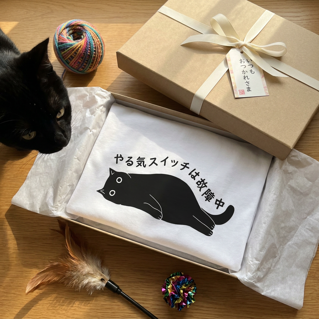 やる気スイッチは故障中猫Tシャツ｜おもしろ猫デザイン