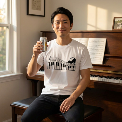 猫ピアノTシャツ｜音楽好きに人気